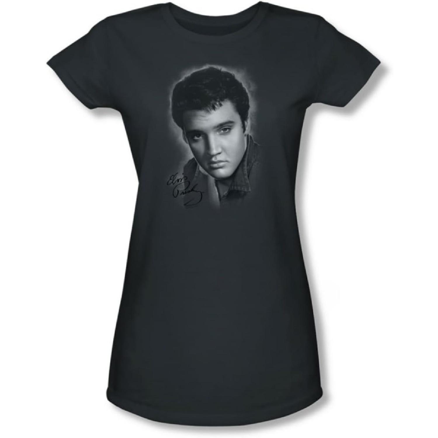 Elvis Presley - Womens Grey Portrait T-Shirt in Charcoal, XX-Large, Charcoal S