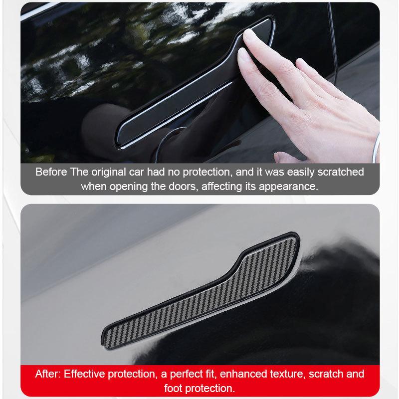 For Tesla Model 3 Y Door Handle Stickers 4PCS Adhesive Protection Stickers for Tesla Carbon fiber texture, luminous, pink, black