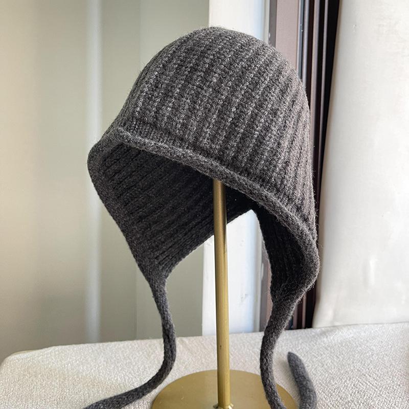 French Little Red Riding Hood Pure Wool Knitted Hat Autumn and Winter Laceable Baotou Hat Women's Versatile Wool Warm Ear Protection Hat