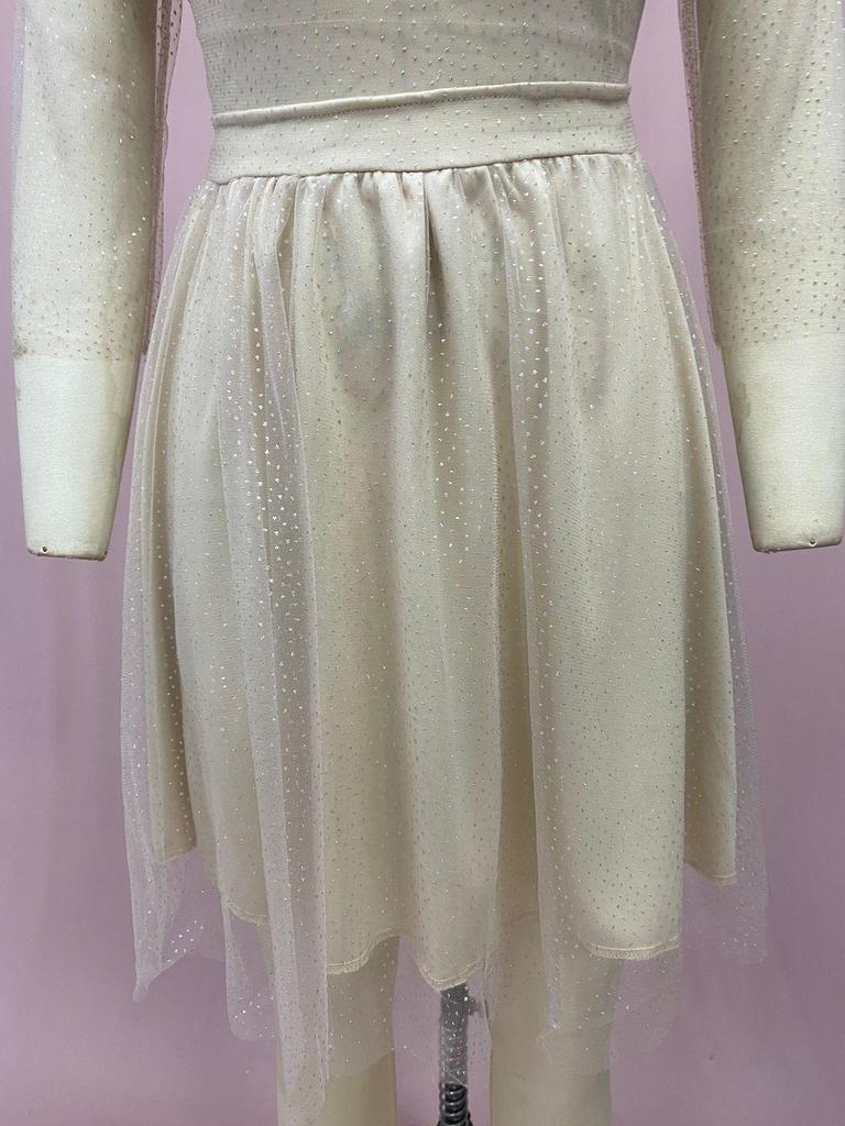 Abito Sexy Trasparente a Maniche Lunghe con Scollo Rotondo da Donna Europeo e Americano