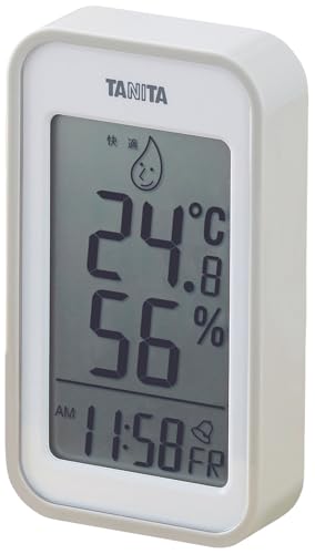 Tanita TT-559 GY Large-screen Temperature and Humidity Meter with Clock, Calendar, and Magnetic Display for Easy Indoor Use. Features a large screen f