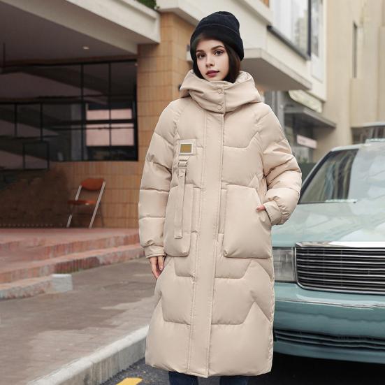 Winter Down Coat Neck Protection Stand Collar Padded Hooded with Pockets Zipper Closure Parka Windproof Heat Retention Daily Cold Weather
