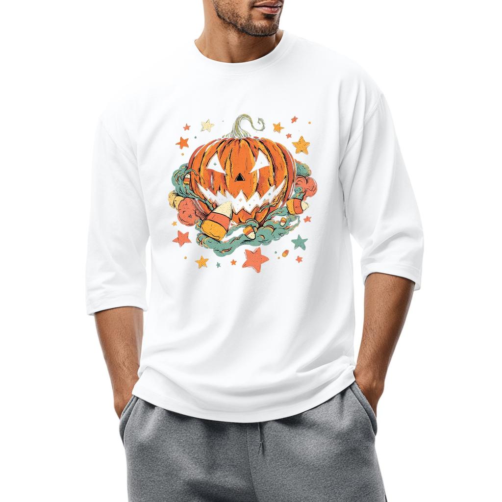 Men'S Round Neck Three-Quarters Sleeve Top Casual Fashion T-Shirt