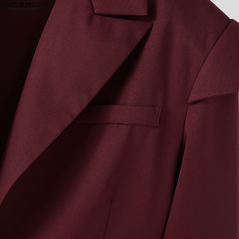 INCERUN Oversized Men Lapel Neck Long Sleeve Slim Waist Casual Shirts Blazer