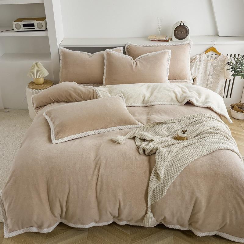 Double-Sided Thickened Milk Fleece Bed Four-Piece Set Of Fleece Lamb Fleece Children'S Quilt Cover Coral Fleece Bed Sheet To Keep Warm