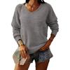 Women's  Fall Winter Solid V-neck Loose Plus Size Knit Pullover Sweater