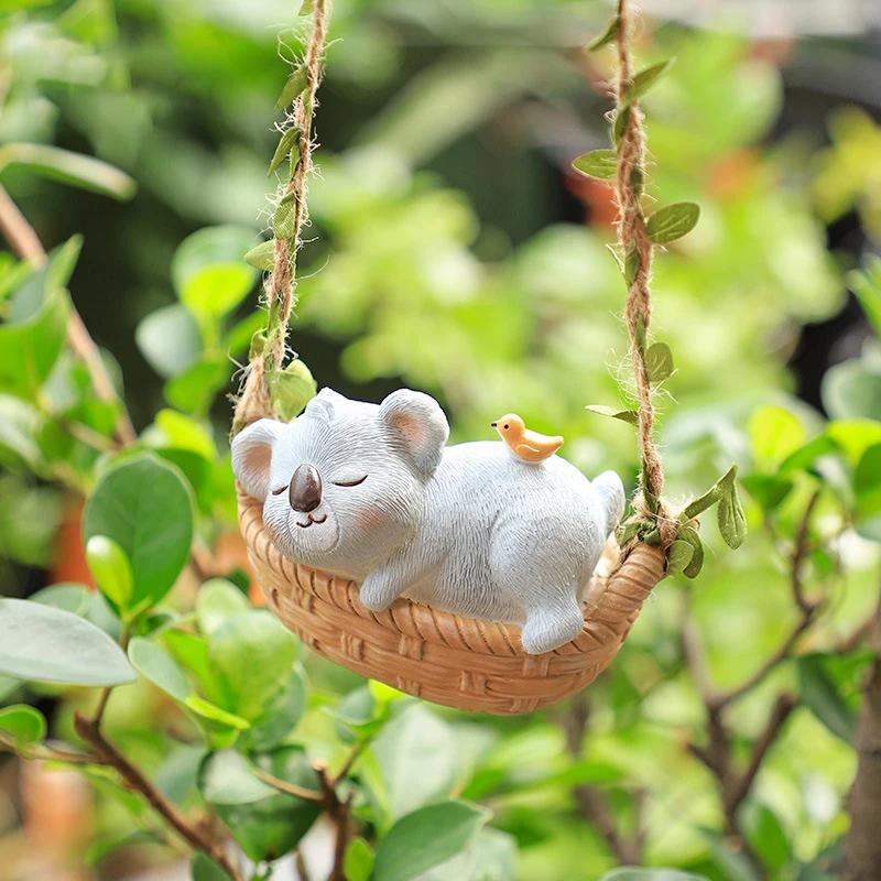 Swing Panda Statue, Hanging Animal Ornament, Swinging Kitten Puppy Koala Figurine for Lawn Garden Courtyard Terrace Patio Tree