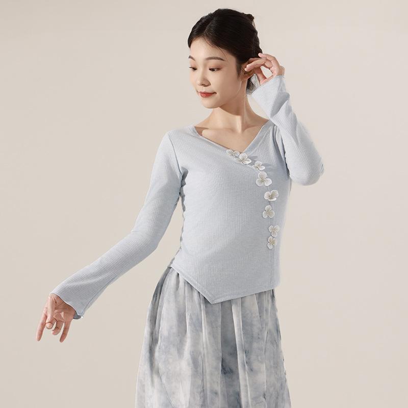 

Женский вышитый топ для танцев с длинным рукавом и приталенным силуэтом с вышивкой в виде бабочки Double Extra Large