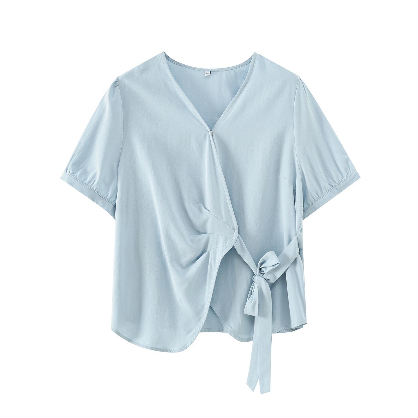 

Zhi Xuan Plus Size Women s V-Neck Chiffon Irregular Tie-Up Top 2026 XL (130-150 lbs) синий