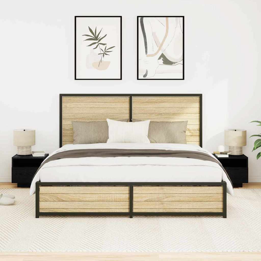 Nightstand Set of 2 Black Oak Effect 40 x 39 x 37 cm