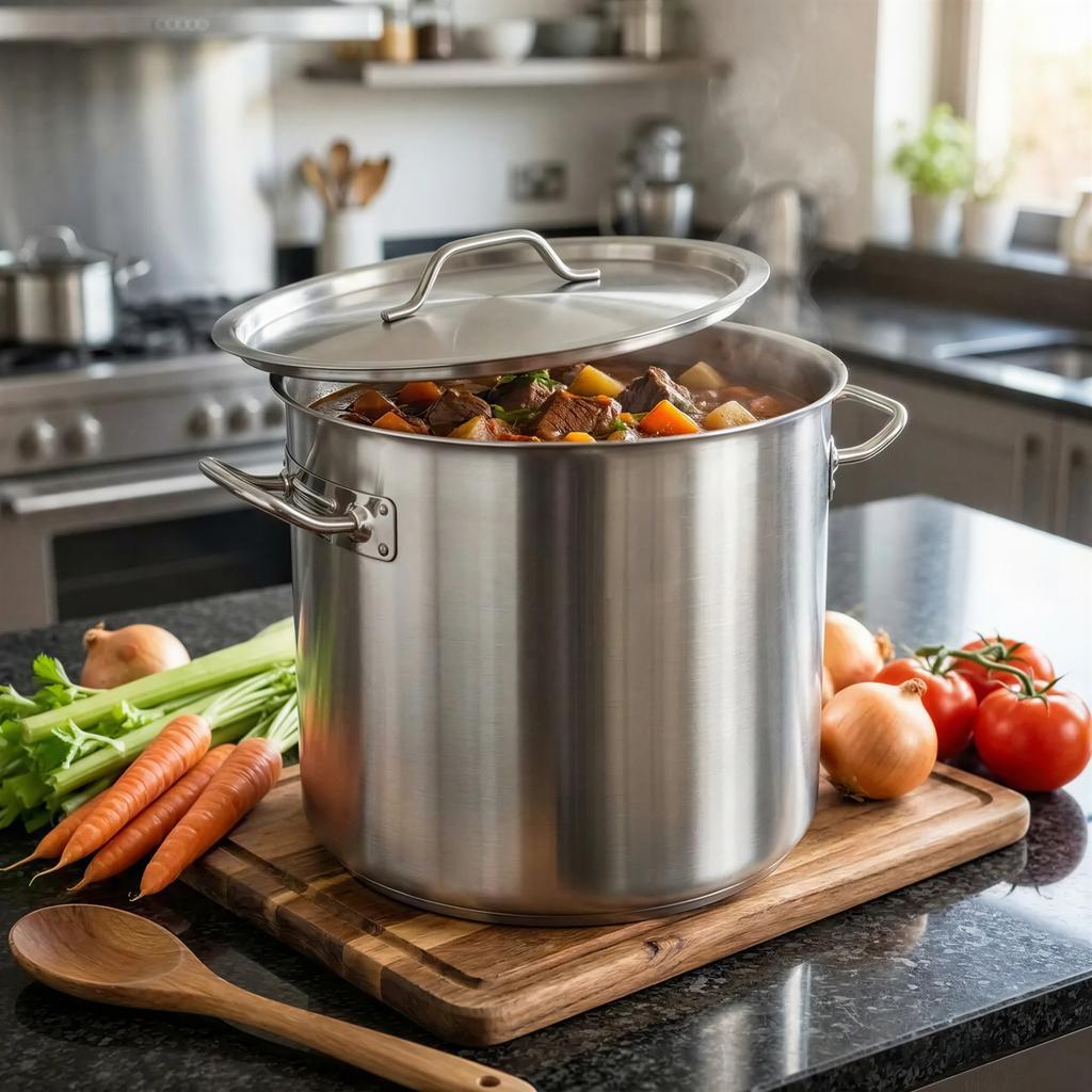 Steel Pot 26L With Metal Lid For Cooking Silver 32.5 Cm
