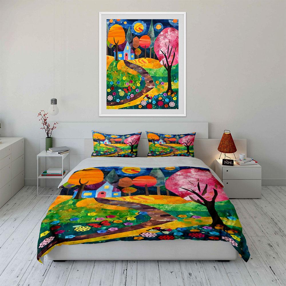Colorful Trees and House. Bedding Sets Duvet Cover Sets Duvet Covers Pillowcases(1 * Duvet Cover 2 * Pillowcases Without Duvet Insert)