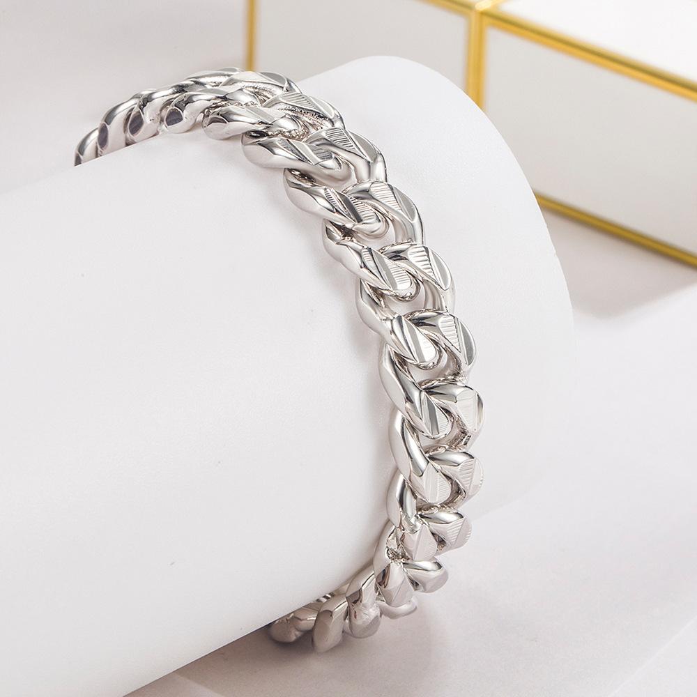 Men'S 10Mm Pure Handmade Bracelet Electroplated Thick Rhodium Gold Car Flower Cuban Chain Jewelry