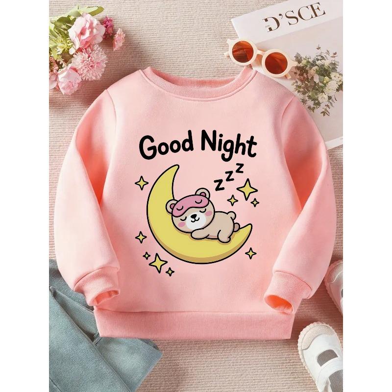 Kids Crewneck Sweatshirt, Cute Cartoon Bear Graphic Print, Soft Casual Long Sleeve Pullove