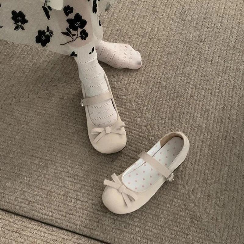 Fashion Preppy Butterfly-Knot Low Heel Mary Janes Women Vintage Solid Buckle Strap Pumps Woman Cute Sweet Lolita Single Shoes for Ladies