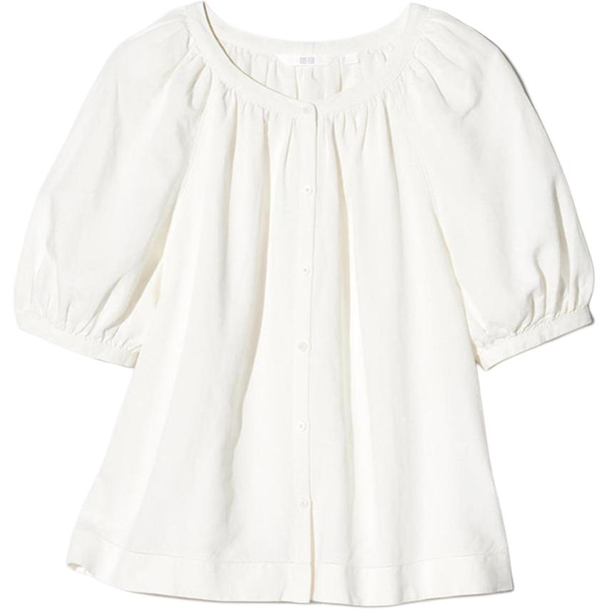 UNIQLO Solid Color Single-Breasted Round Neck Short Sleeve Shirt Women shirts White 475655-01