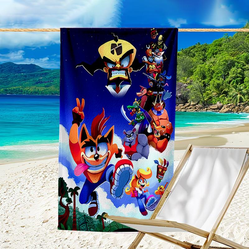 proof beach towel with a Crash Bandicoot pattern - soft,absorbent,quick-drying,machine washable - perfect for swimming,camping,bathing
