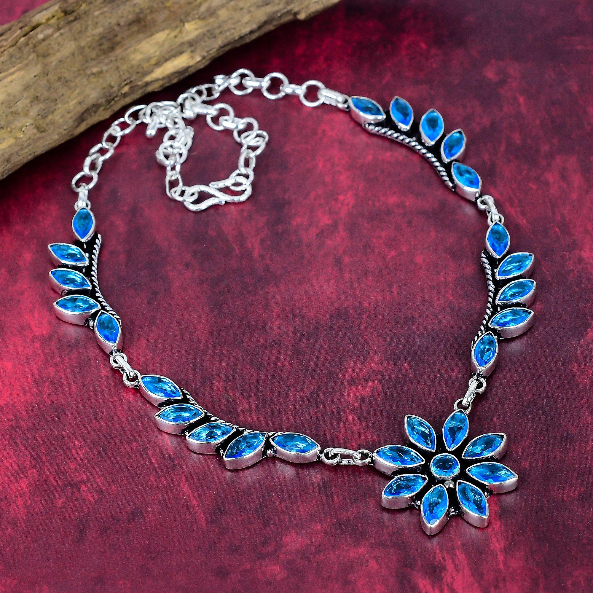 

Ожерелье с голубым топазом, ювелирное изделие из стерлингового серебра 925 пробы, ожерелье ручной работы, регулируемое, ювелирное изделие с драгоценным камнем, подарки на помолвку