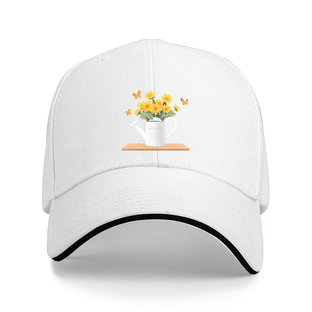 Sunflower Watering Can Butterflies Baseball Cap Polyester Casual Outdoor Adjustable Unisex Hat