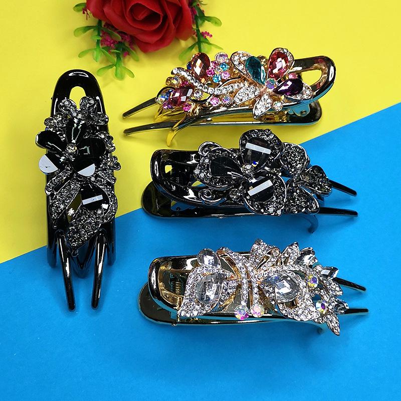 Elegant Korean Hair Bun Rhinestone Black Claw Clip
