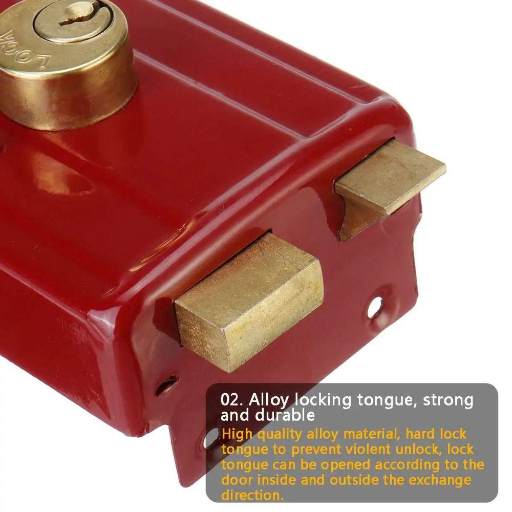 Iron Anti-theft Door Lock Key Included Durable Heavy Duty Lock Single Cylinder Retro Style Retro Red Lock Exterior Door
