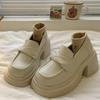 Chaussures en cuir à semelles épaisses pour femmes Printemps et Automne Haut de gamme Rétro Français Mocassins rehaussants Chaussures à enfiler