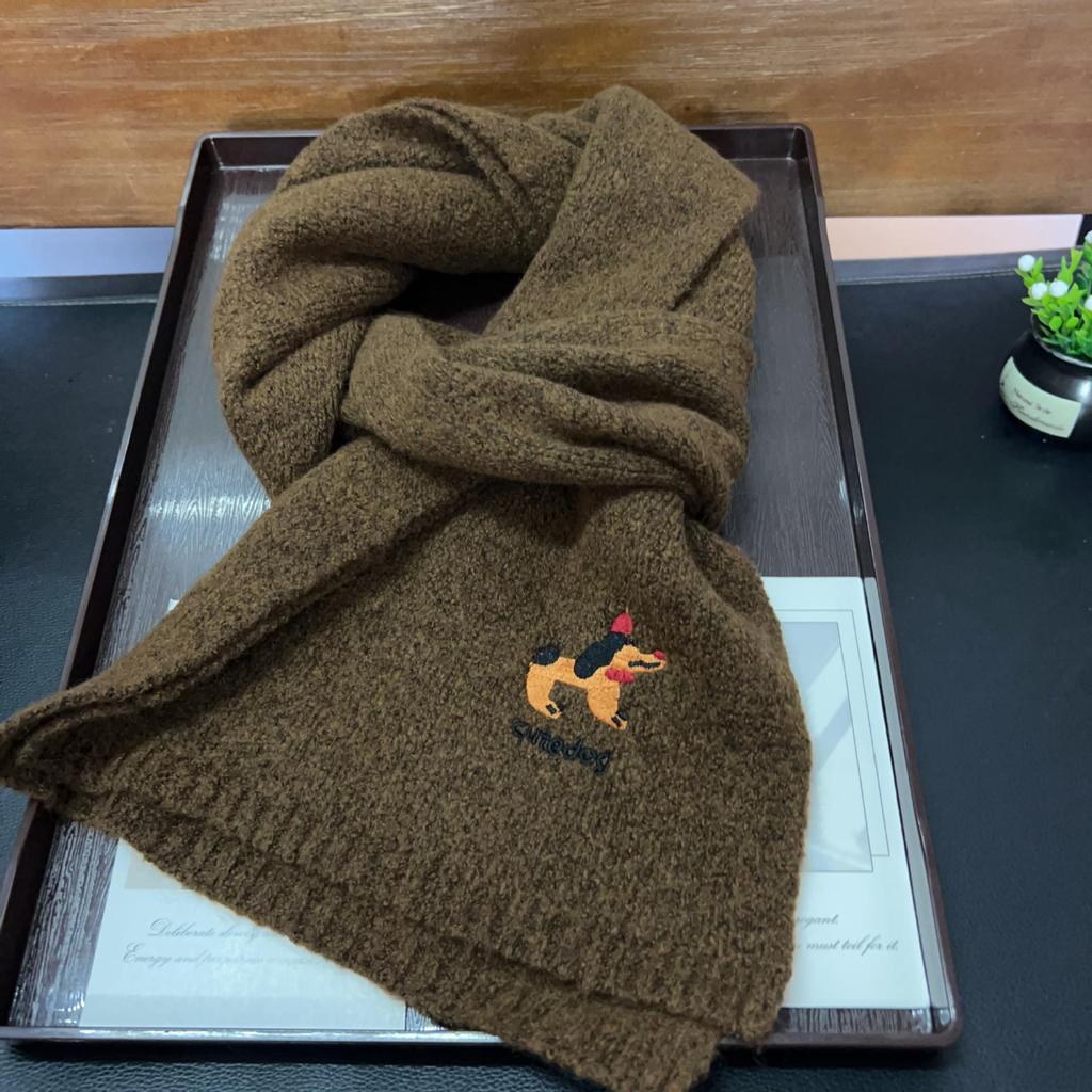 2025 Winter Japanese Cute Puppy Embroidery Scarf for Neck Protection