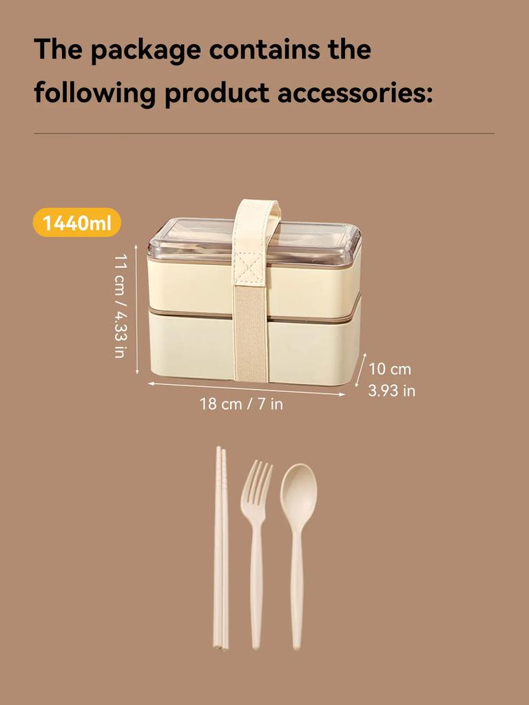 WORTHBUY Microwave Bento Box With Tableware Portable Double-layer Lunch Box Leak Proof Divided Food Containers For Student Kids