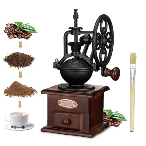 

ESTVLB Wooden Coffee Mill, Antique Style, Manual Coffee Grinder with Ceramic Mortar, Adjustable Grind Size, Easy to Clean, Perfect for Cafes and Coffe