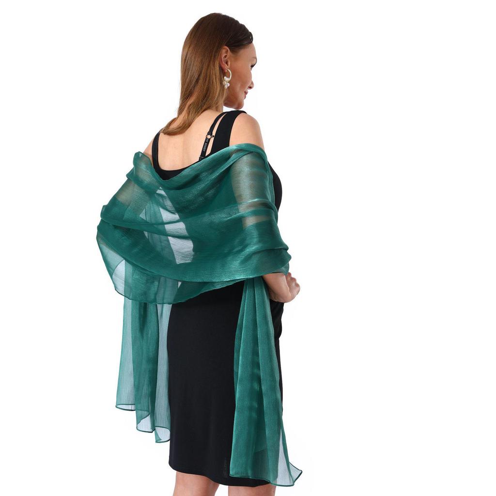 Banquet Evening Gown with Pearlescent Gauze Shawl for Brides, Bridesmaids, and Mothers