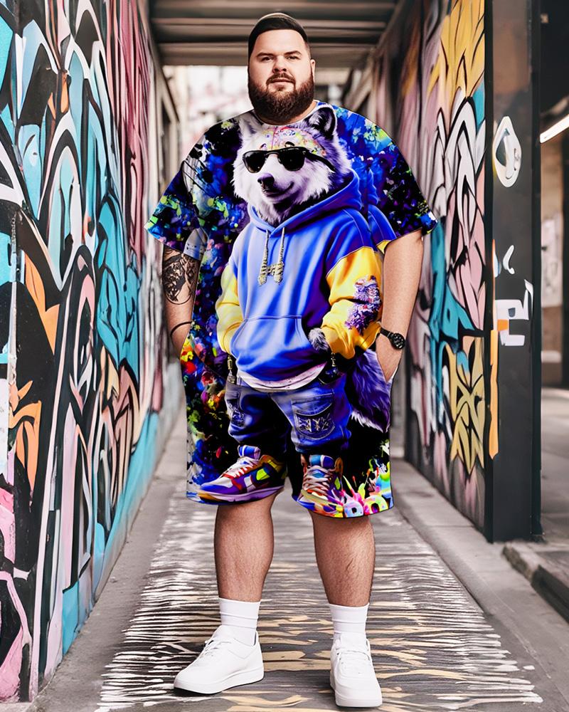 Ensemble Deux Pièces T-shirt à Manches Courtes + Short pour Homme Grande Taille S-9XL Motif Panda Dessin Animé