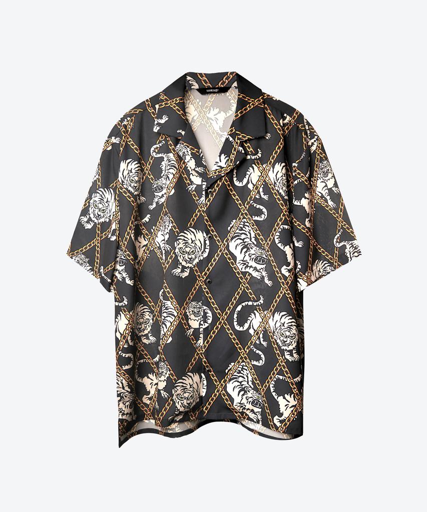 UNTAGE Tiger Print Bowling Shirt [Charcoal (Unisex)]_Uts-Ss06
