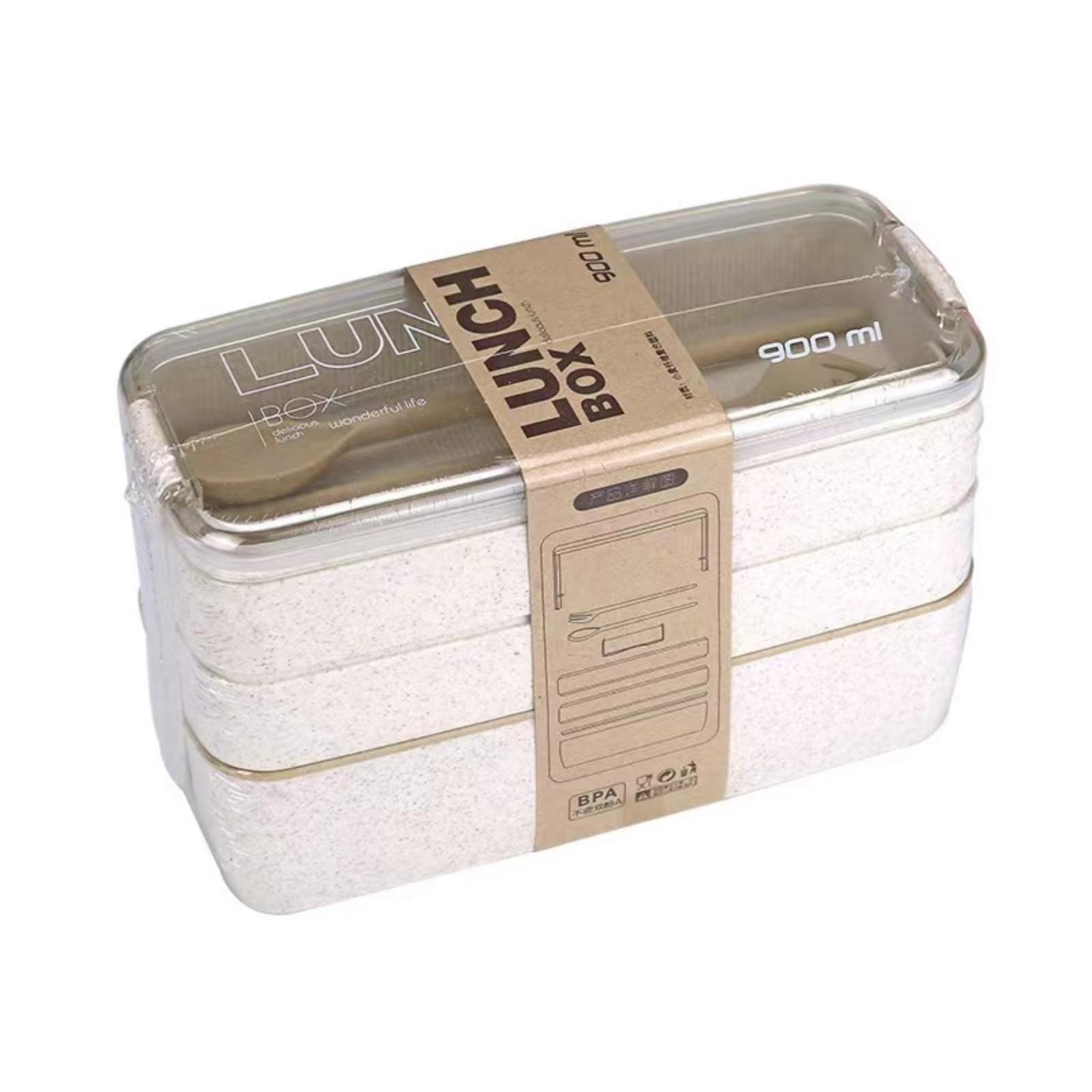 

Квадратный трехслойный пластиковый ланч-бокс из соломенного волокна для студентов и взрослых с посудой One Size