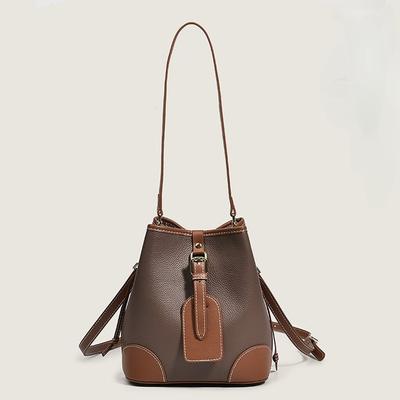 Genuine Leather Color Matching Bucket Bag Ladies Hand Bags New Trendy and Versatile Women's Bag Niche Leather Bag
