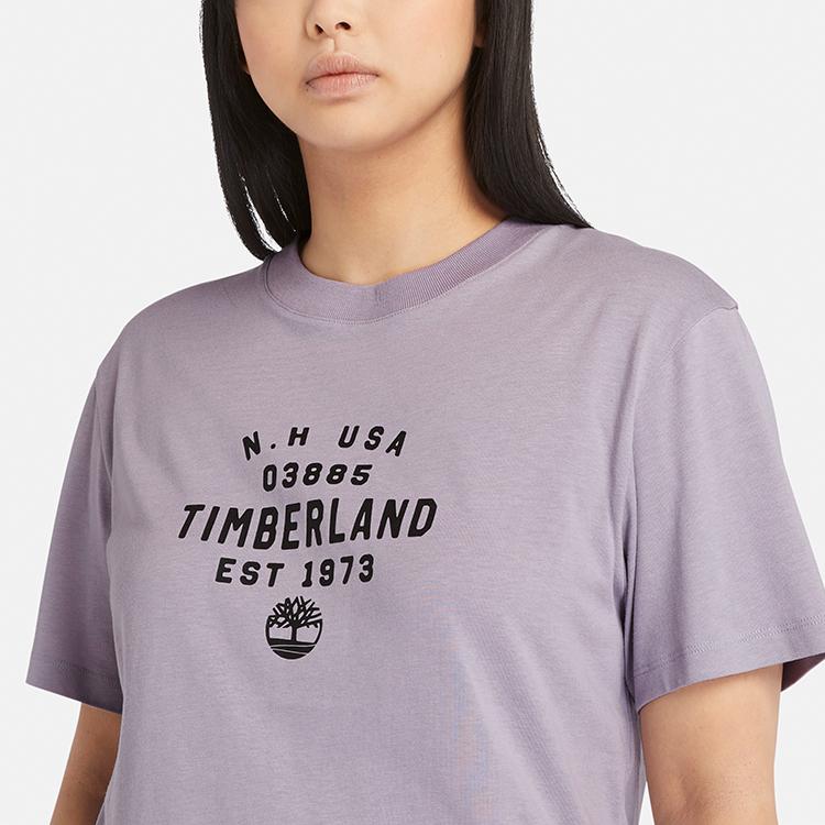 Timberland Logo Print Casual Breathable Short Sleeve T-Shirt Unisex Tops Gray Purple A42W5-EG7