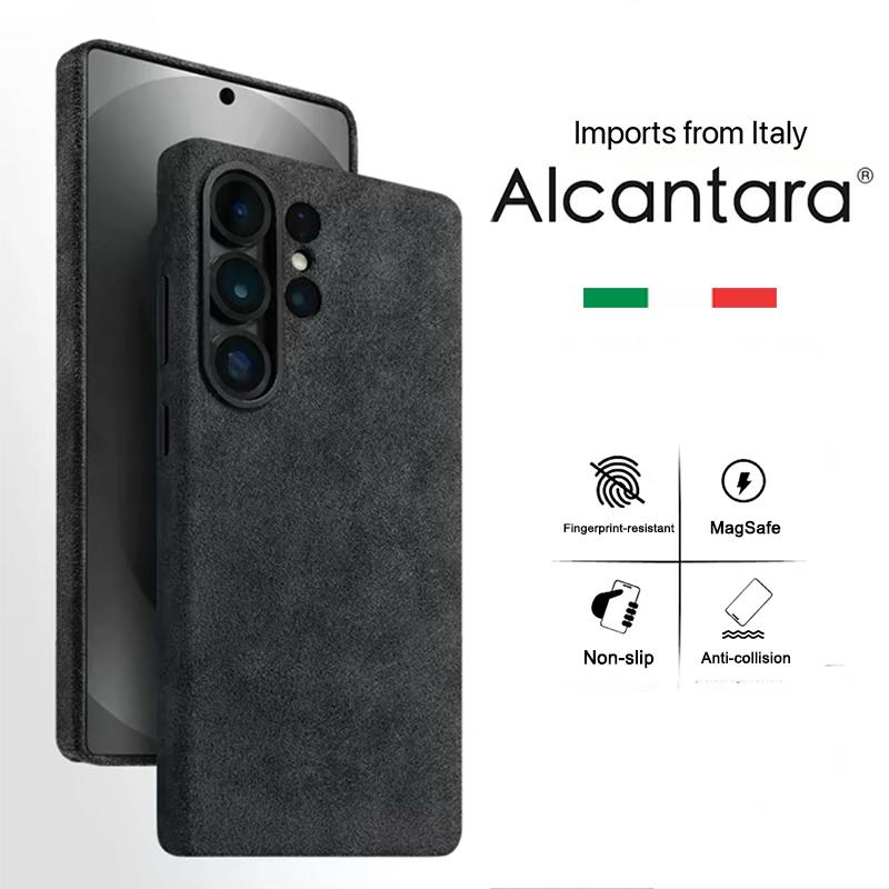 100% Italský kožený kryt Alcantara s magnetem pro Samsung Galaxy S26 Ultra Plus S26+ s Magsafe Super Luxusní zadní kryt