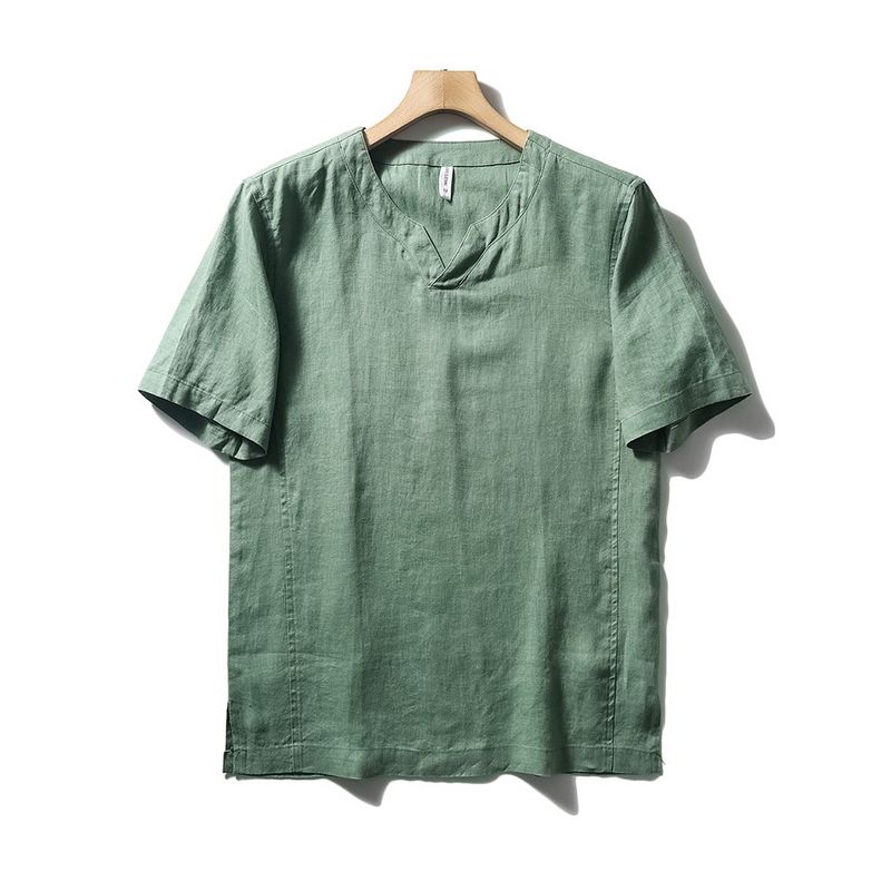 Chinese Style Natural Linen T-Shirt Men's Summer Thin New Arrival Loose V-neck Undershirt Export Export Men's T-shirt