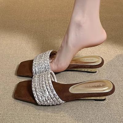 Ciabatte Zeppa Donna Punta Quadrata Scarpe con Tacco Sandali Estivi Nuovi 2025 Scarpe Donna Lusso per Abito Festa Scarpe a Punta Donna Zapatos