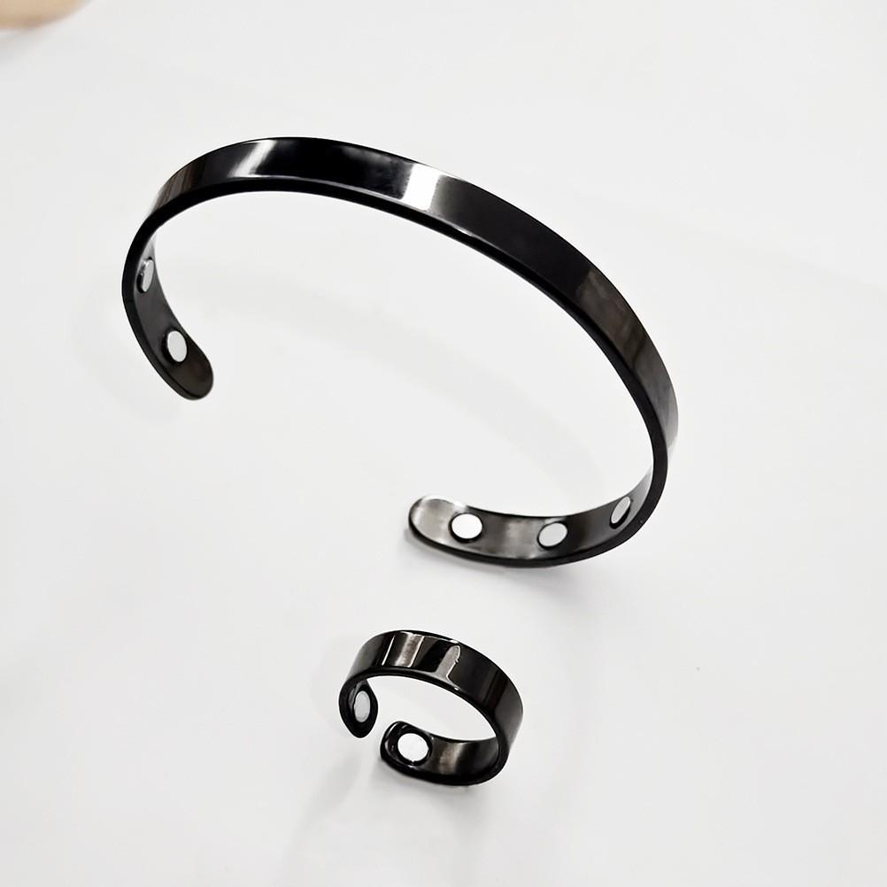 Retro Style Flower Magnet Bracelet & Ring Set In Red Copper for Couples