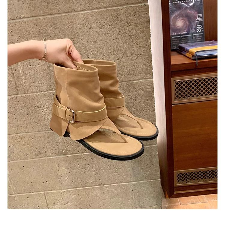 Grape Mother Same New Fashionable Spice Girl Round Head Toe Buckle Belt Outer Wear Medium Tube Cool Boots Spring and Summer Women Sandals Women