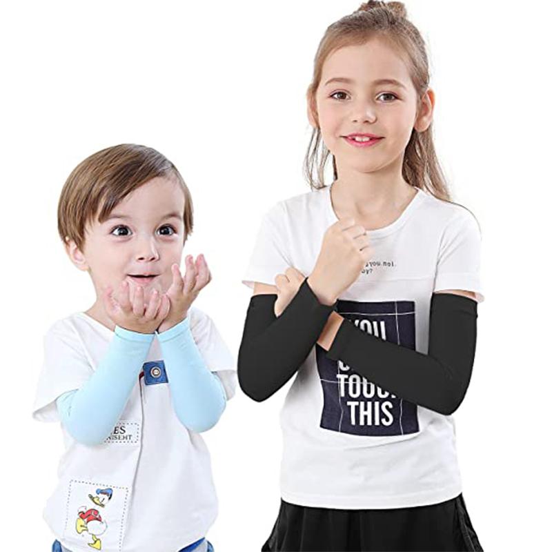 Sun Protection Arm Sleeves For Kids 4-12 Years Summer Sports Cooling Long Arm Cover Girls Boys Elastic Ice Cycling Beach Sleeve