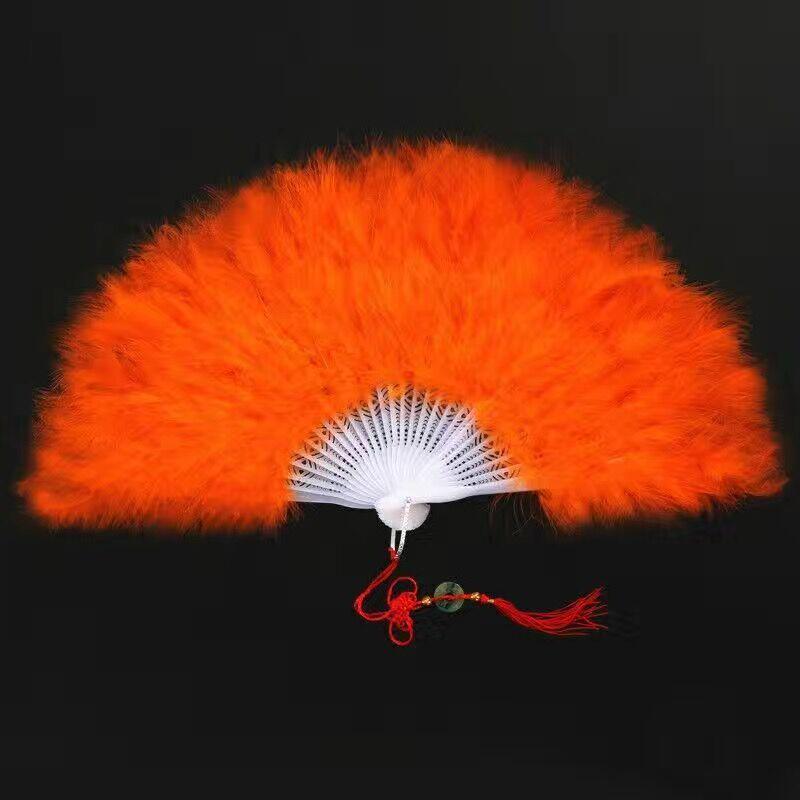 Thickened White Feather Folding Fan - Plush Cheongsam Catwalk & Emperor Night Dance Accessory