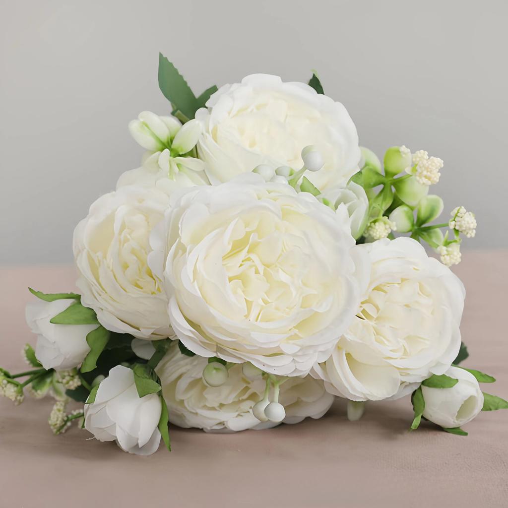 Rose Pink Bouquet Peony Artificial Flowers for Bride Wedding Home Decoration Faxu Flowers