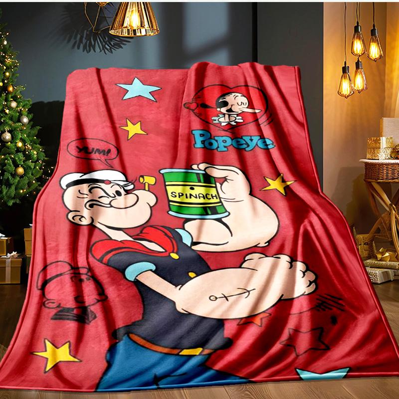 Po-peye And Olive In Action Blanket Flannel Throw for Sofa, Indoor, Camping, Living Room, Office, Chair, And Bed Soft Birthday Gift
