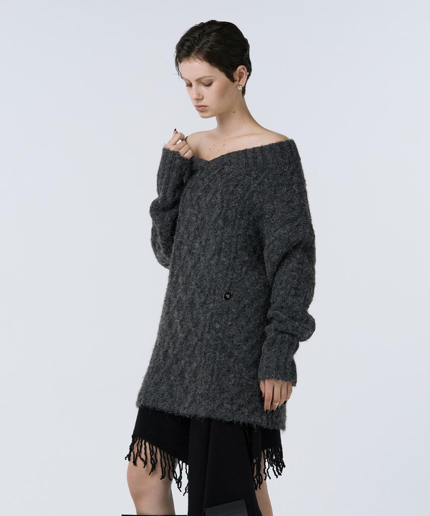 Teulimingbeodeu Oversized Off-Shoulder Knit [ Charcoal ]
