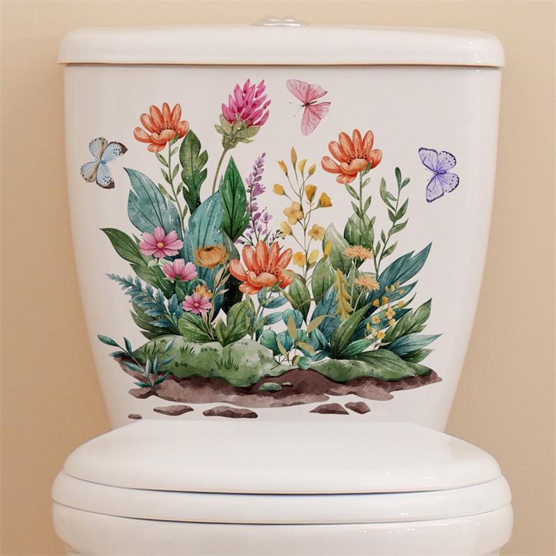 Bathroom Flower Toilet Stickers Diy Removable Butterfly Wall Decals Self-Adhesive Wallpaper Home Decoration