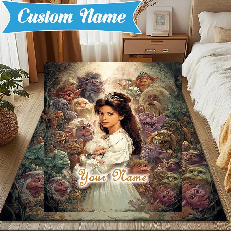 Custom Name Fantasy Labyrinth Adventure Rug for Living Room, Game Rooms, Office, Bedroom, Floor Mat Playful Design, fan gifts Christmas decor