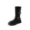 New thick-soled medium boots women's round head thick-soled 2025 autumn and winter belt buckle trendy knight boots square and Martin boots