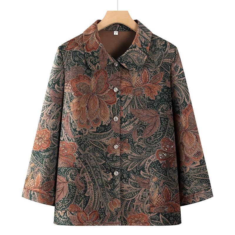 

2026 Spring Lapel Shirt for Middle-Aged and Elderly Women - Grandma Style Cardigan Top 4XL (Recommended 125-140 Jin)