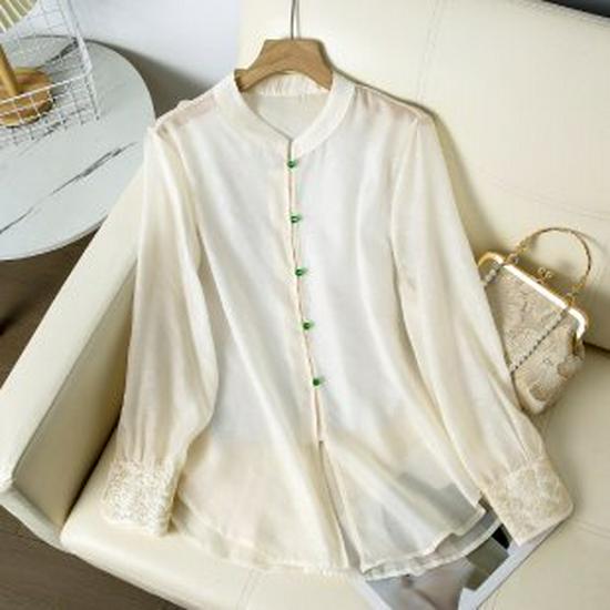Ethnic Long-Sleeve Shirt for Middle-Aged & Elderly Women, 2026 Spring/Autumn, Loose & Fashionable New Chinese Style Top 5XL слоновая кость